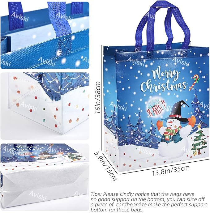 16PCS Christmas Gift Tote Treat Bags with Handles, Multifunctional Non-Woven Bags for Gifts Wrapping Shopping, Xmas Party Supplies, 15×13.8×5.9inch
