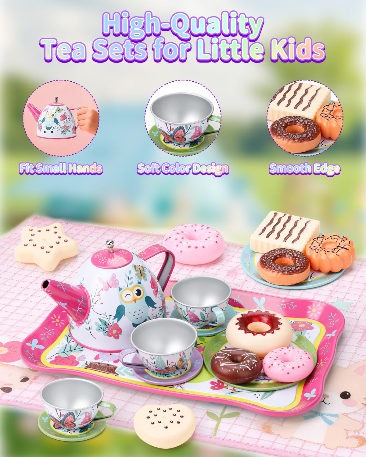 KONYXALU Updated Princess Tea Party Set for Little Girls & Boys - Toddler Tea Set with Dessert & Carrying Case- Immersive Tea Culture Discovery Set -Learn & Play Kids Tea Sets - Ultimate Gift Choice
