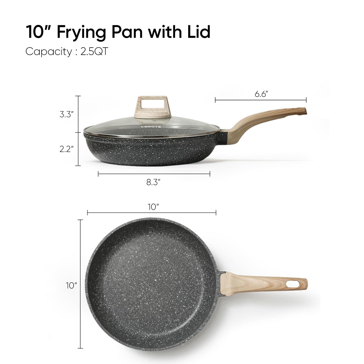 CAROTE Non Stick Frying Pan Skillet, Nonstick Granite Fry Pan with Glass Lid, Egg Pan Omelet Pans, Stone Cookware Chef's Pan, PFOA Free (Classic Granite, 10-Inch)