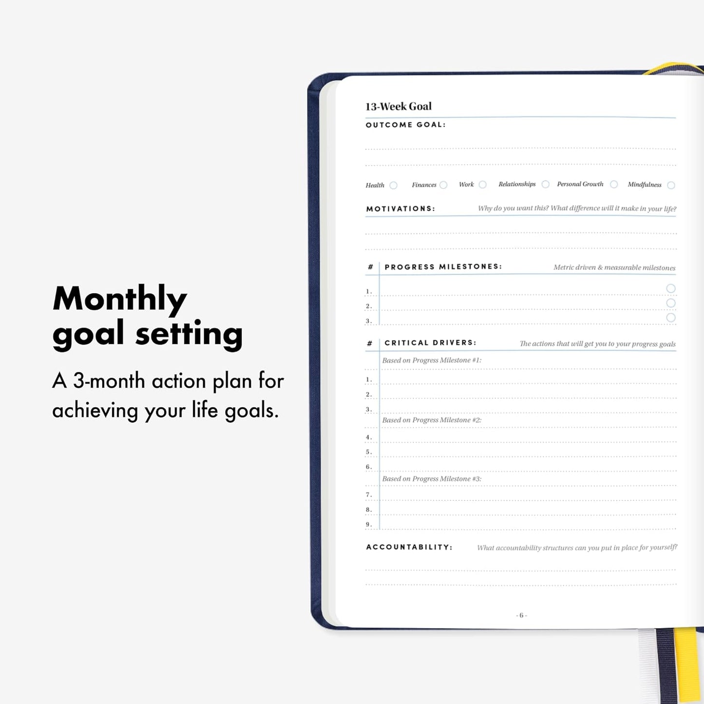 BestSelf 13-Week Self Journal & Goal Planner – Undated Daily ADHD-Friendly Journal for Men & Women | Productivity, Gratitude, Reflection & Habit Tracker | 2025 Life Organizer with Prompts, Black