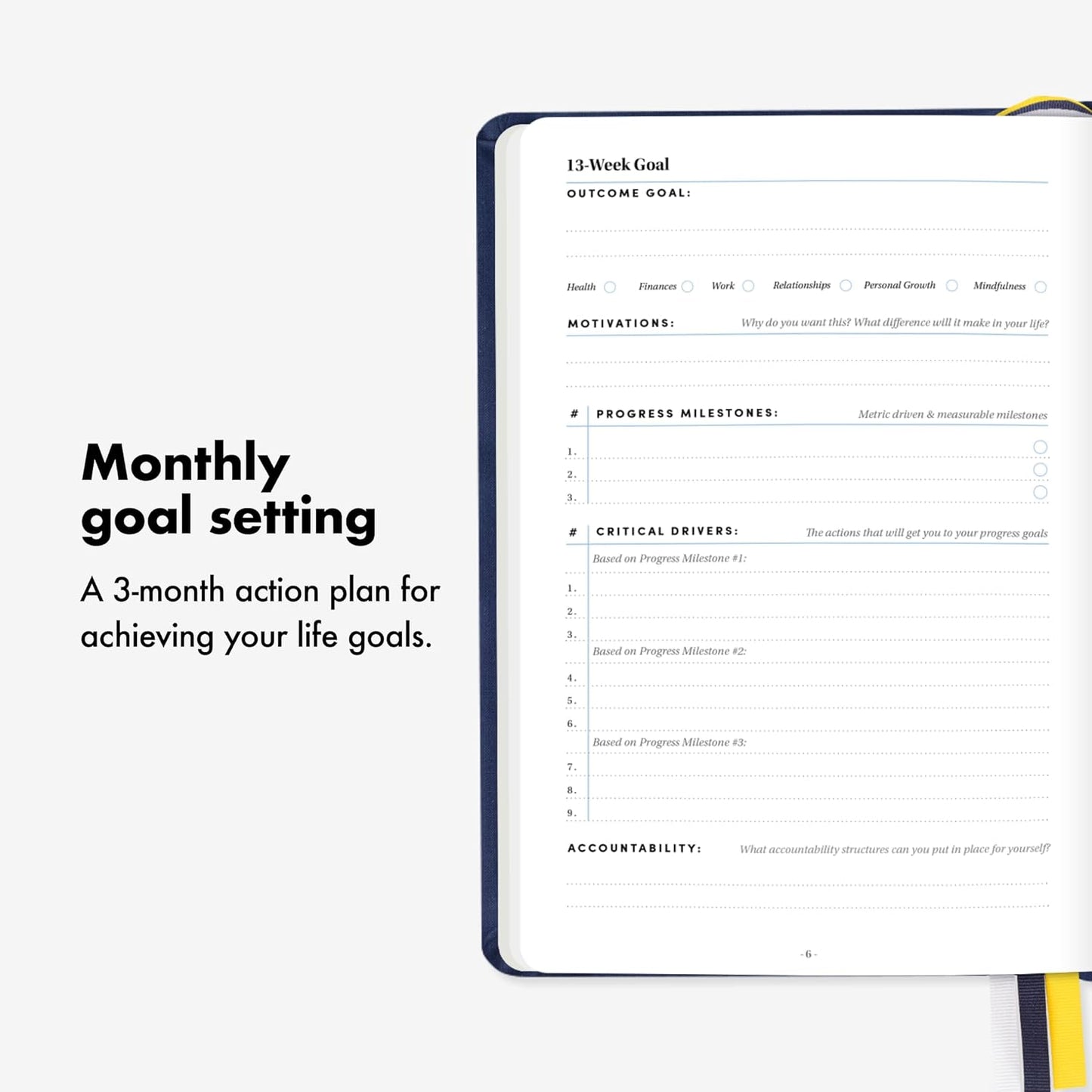 BestSelf 13-Week Self Journal & Goal Planner – Undated Daily ADHD-Friendly Journal for Men & Women | Productivity, Gratitude, Reflection & Habit Tracker | 2025 Life Organizer with Prompts, Grey Mist