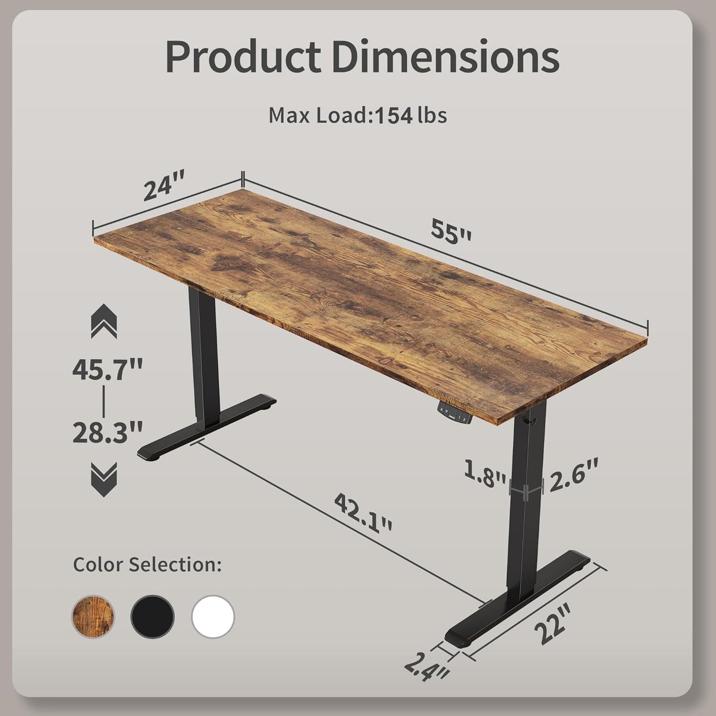 Agilestic Electric Standing Desk, 55 x 24 Inches Height Adjustable Desk, Sit Stand up for Work Office Home, Ergonomic Rising Computer Table with Memory Preset, Rustic Brown
