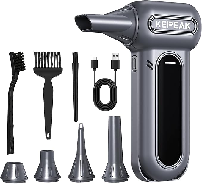 KEPEAK Electric Compressed Air Duster, 130000RPM Cordless Rechargeable Air Duster with Brushless Motor, 4 Gear Adjustable Dust Blower for Computer, Keyboard, Home & Outdoor