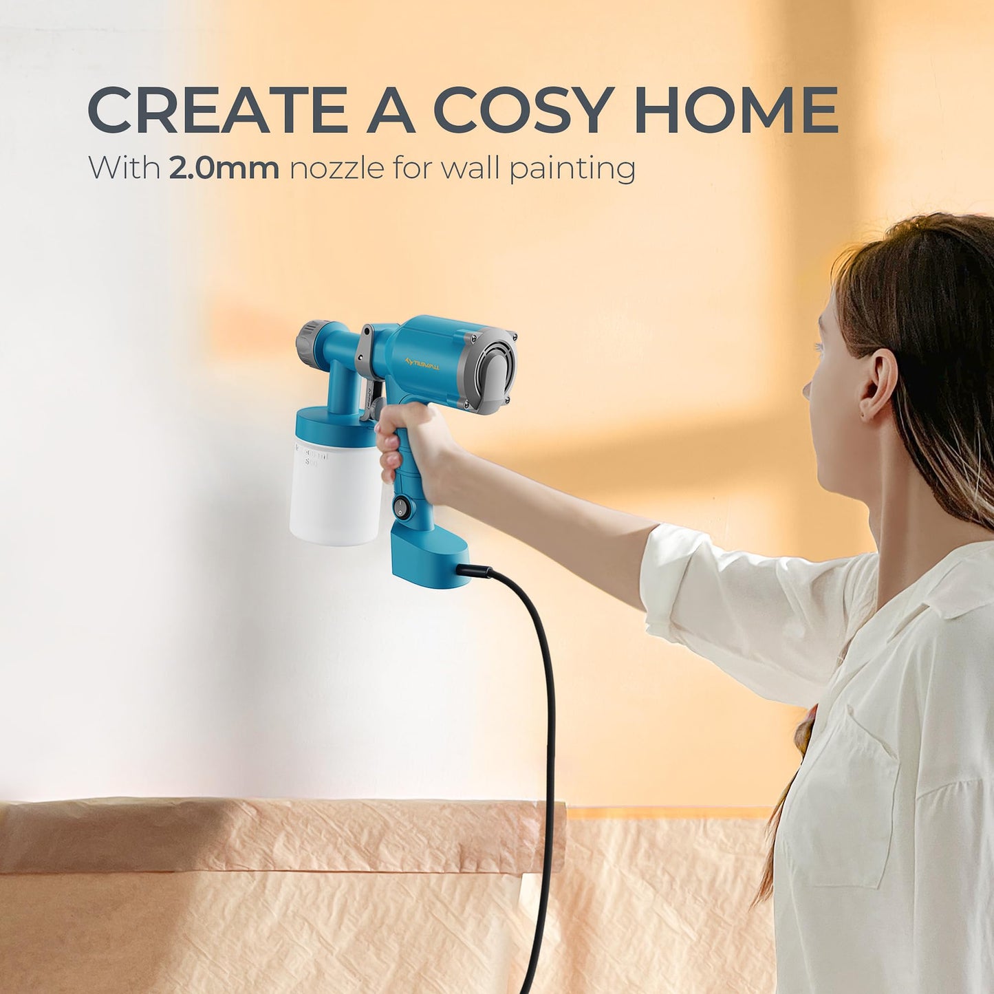 Tilswall Paint Sprayer,Upgraded Ultra-Light Electric Paint Spray Gun with 2 Nozzles & 4 Patterns Easy to Clean for Fences, Sheds, Walls, Ceilings, Furniture, Cabinets, Garden & DIY Blue