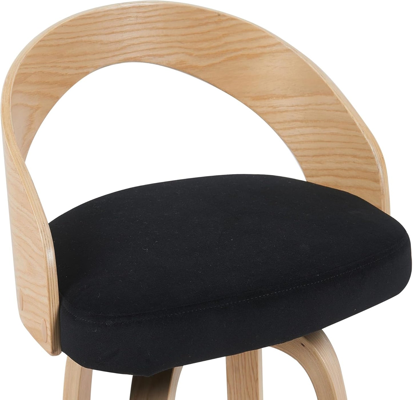 Armen Living Sonia Modern Swivel Counter Height Bar Stool with Black Upholstered Seat and Patterned Oak Wood Finish