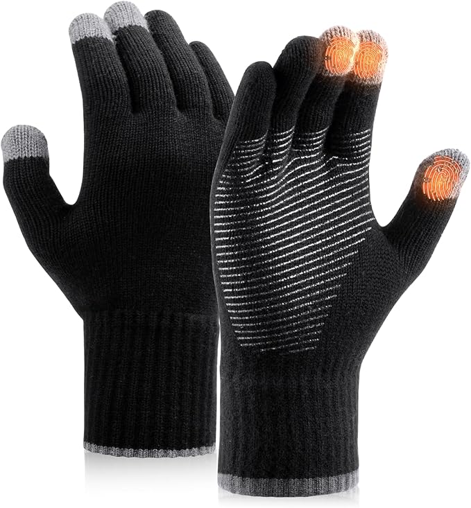 Merino Wool Gloves for Men Women Touch Screen Warm Anti-Slip Glove Liners Thermal for Driving Hiking