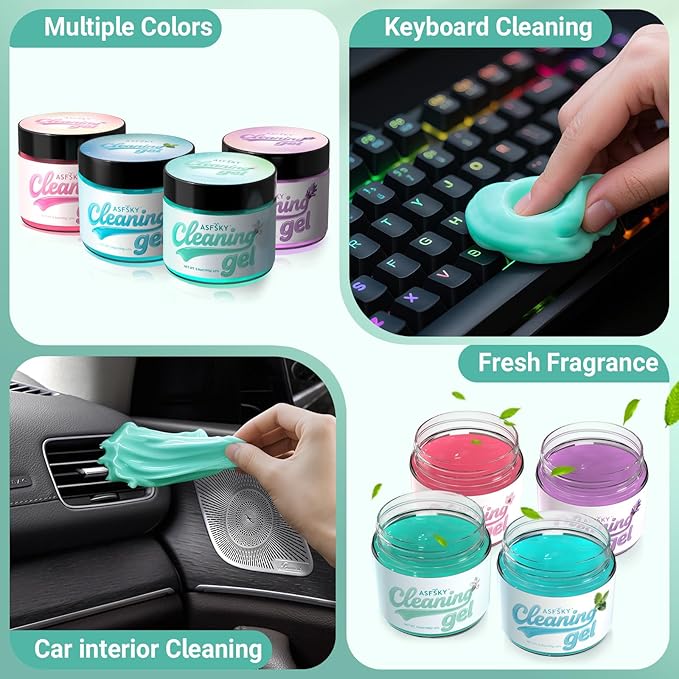 ASFSKY Car Cleaning Gel (Aromatherapy aroma) Dust Cleaning Putty Universal Car Interior Cleaner Keyboard Dust Remover Car Slime Gifts for Men Women girl Christmas stocking stuffers（4 pack）