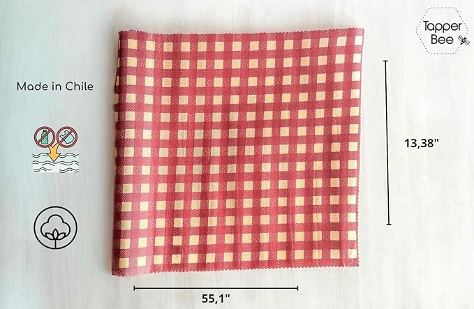Reusable Beeswax Wrap Roll – Cotton, Plastic-Free Food Storage Alternative – Wrap Made by Women in Chile (Red Squares)