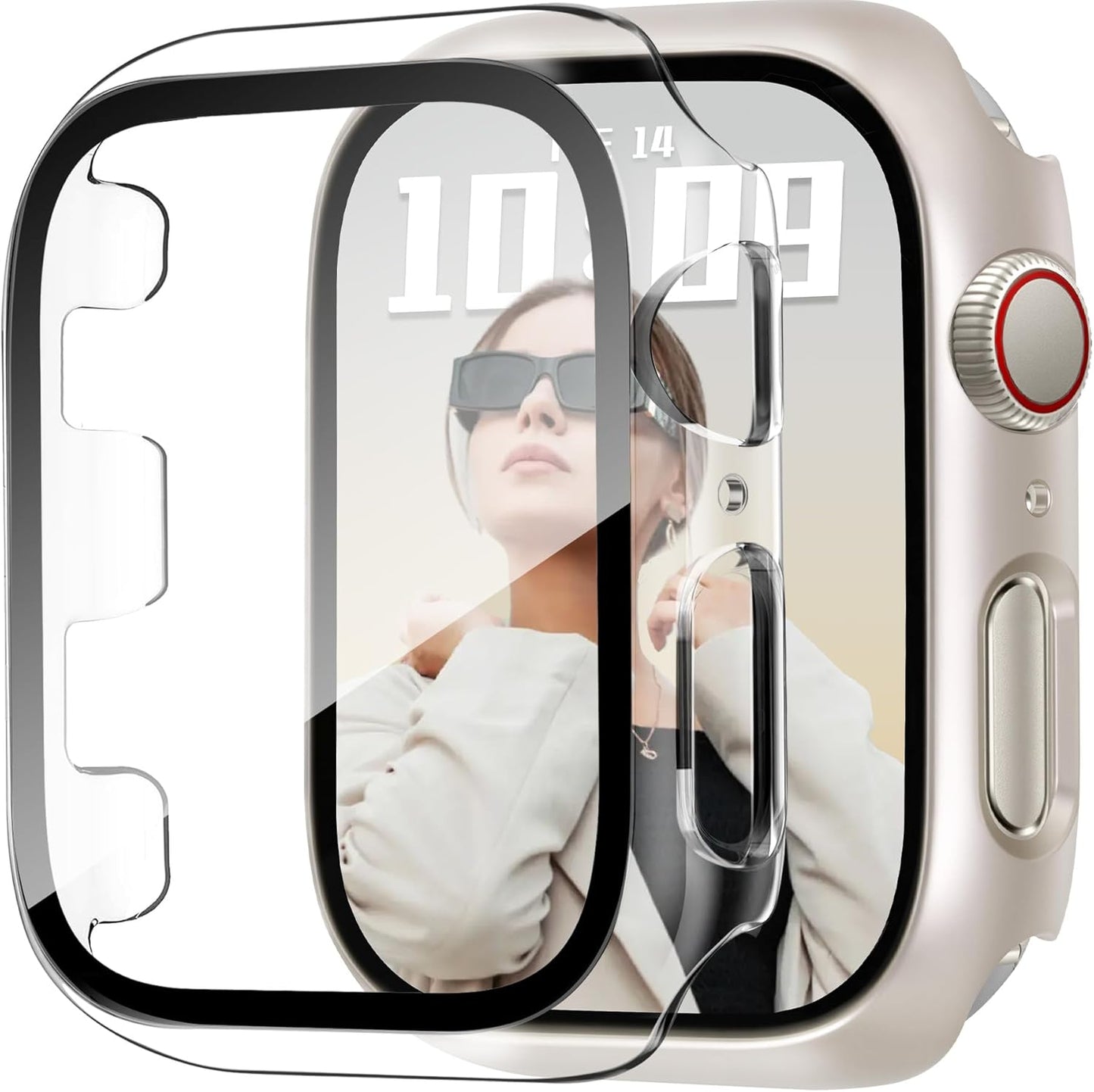 JR.DM 38mm 2 Pack Hard PC Case with HD Tempered Glass Screen Protector for Apple Watch Series 3/2/1, Slim Guard Bumper Full Coverage Protective Anti-Scratch Face Cover for iWatch, Starlight+ Clear