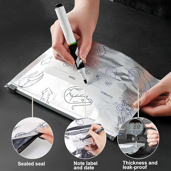 30Pcs Reusable Aluminum Foil Sealable Storage Bags, Thicken Stand Up Foil Sealable Bags with Label and Zip Lock, Aluminum Foil Bags for Food, Vegetable Fruit Meat (10*S+10*M+10*L)