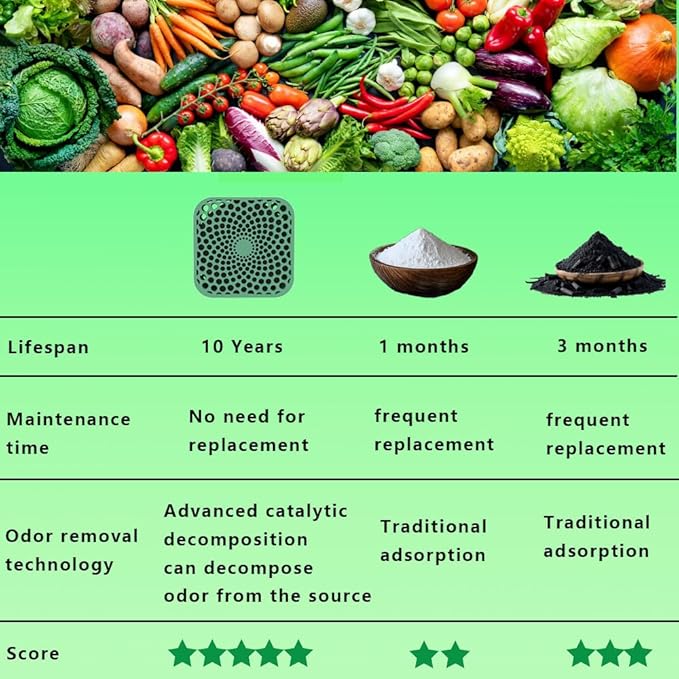 Fridge Deodorizer, 10-Years Refrigerator Odor Eliminator, Refrigerator Deodorizer, More Effective Than Baking Soda and Activated Carbon Air Purification Bags-Natural Green