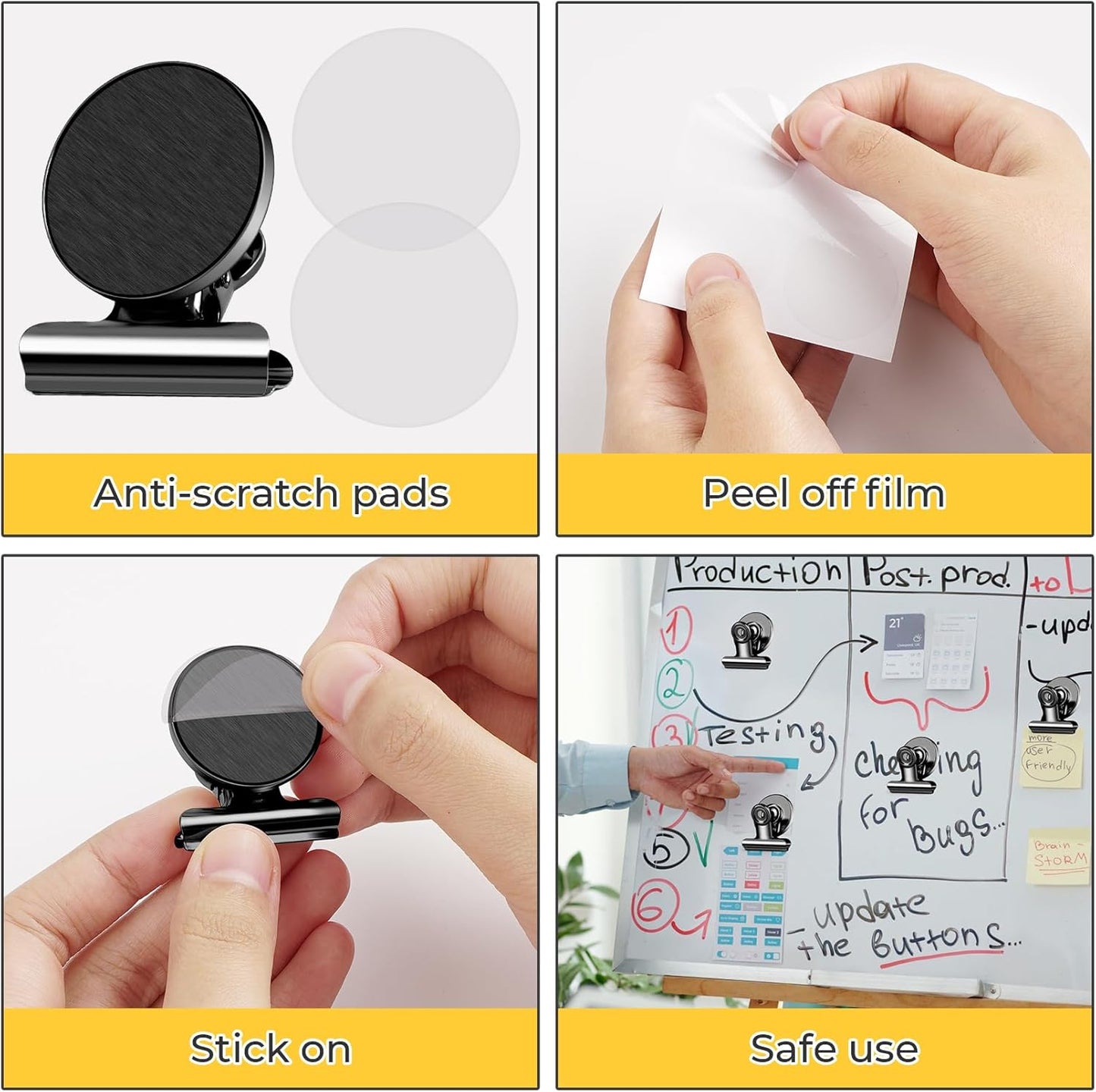 60 Pack Fridge Magnets Refrigerator Magnets, Black Magnetic Clips Whiteboard Magnets, Magnetic Clips Heavy Duty, Clips Magnet for Photo Displays, Home, Office, Classroom