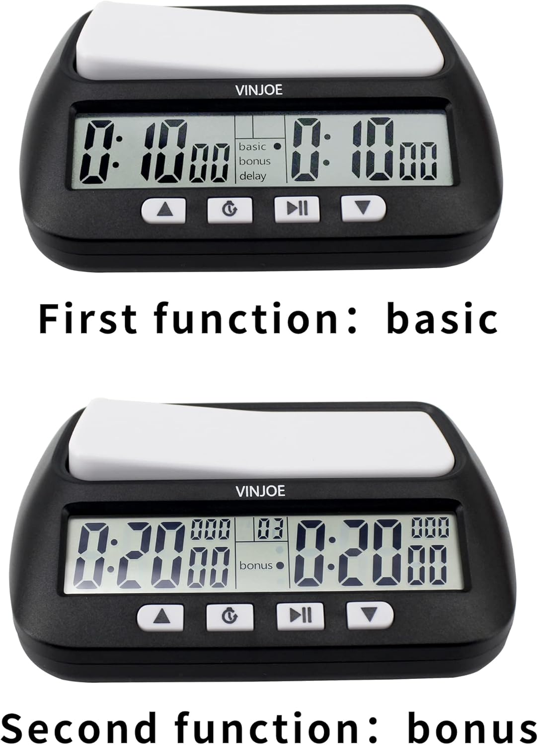 VINJOE Chess Clock Digital Chess Timer Professional for Board Games,Portable Digital Chess Clock & Game Timer with Basic,Bonus,Delay and Positive Time Features Best Gifts for Christmas(Without Battery