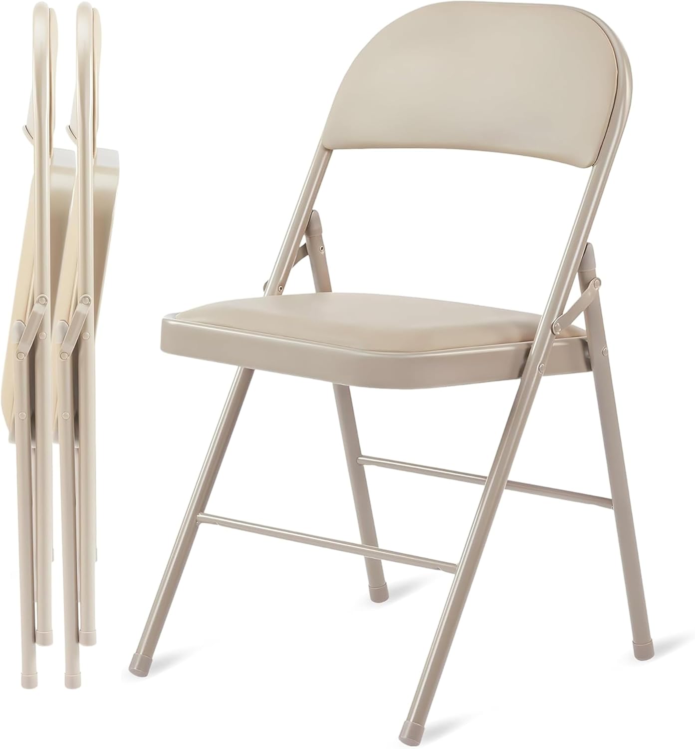 HealSmart 2 Pack Folding Chairs with Padded Leather Cushion Seats, Sturdy Metal Frame, Stackable Portable Design for Indoor Outdoor Use, Commercial Event Party Office Home Chairs, Kahki