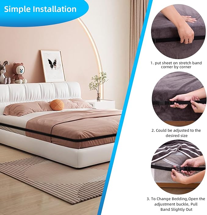 Sheet Fasteners, Adjustable Elastic Bed Sheet Holder Straps, Sheet Holder Band for Corners - Fits All Mattress Sizes