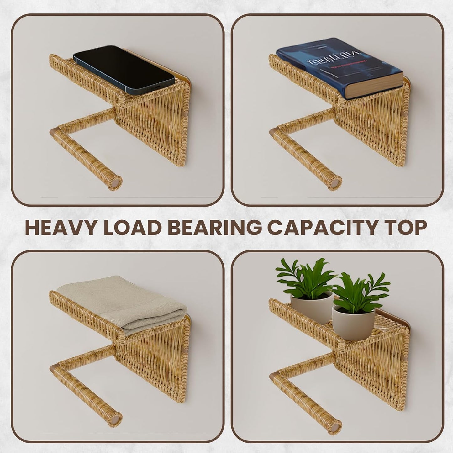 Synthetic Rattan Toilet Paper Holder with Shelf – Fits Mega Rolls, Boho Bathroom Decor Roll Holder for RV, Washroom, Kitchen – Water-Resistant Woven Tissue Dispenser (Natural, Screw Mount)