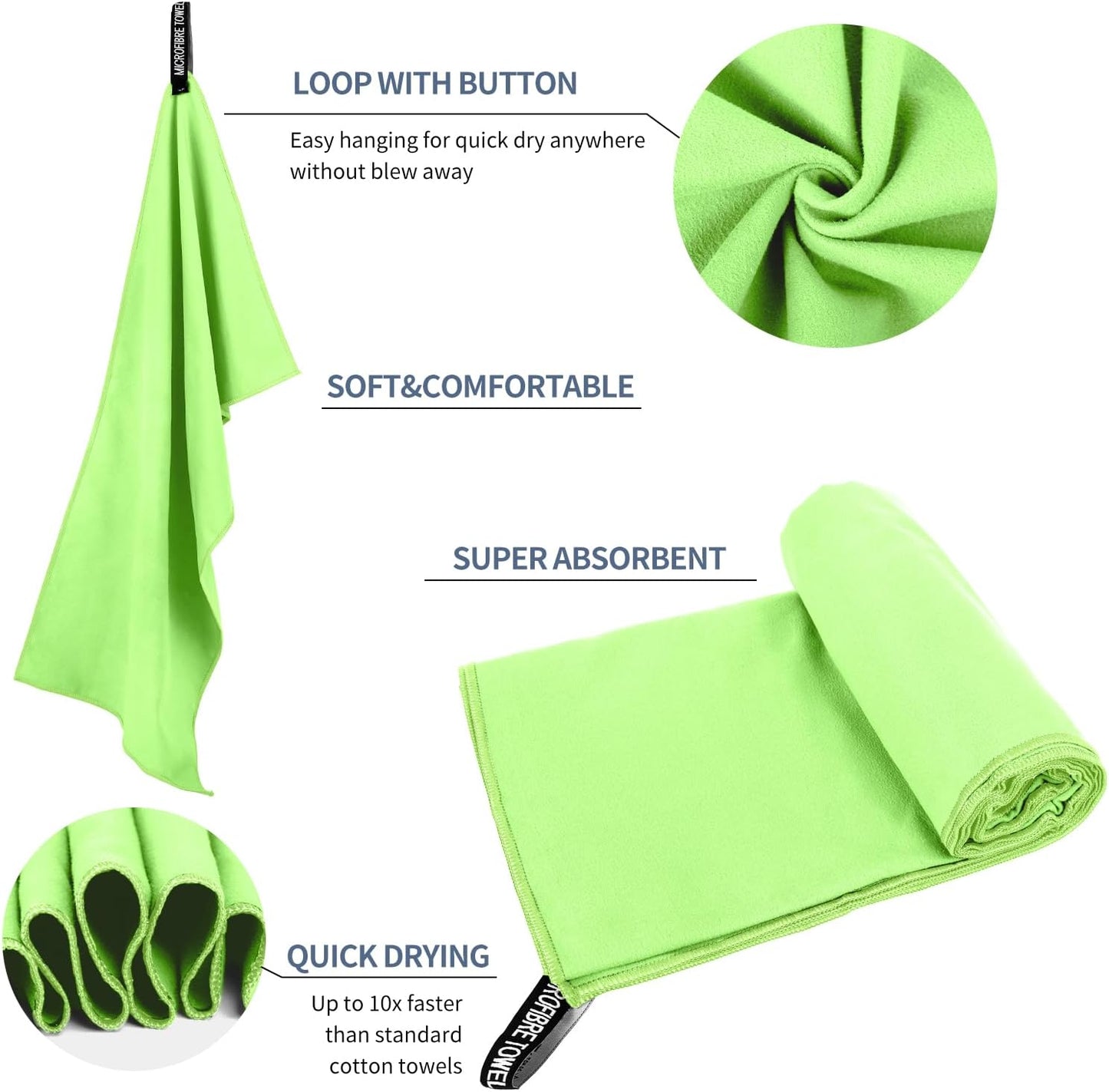 Microfiber Travel Towel, Soft Lightweight Quick Dry Towel, Super Absorbent Compact Travel & Sports & Beach Towels for Camping, Backpack, Gym, Swimming, Yoga, Hiking (XL:30"×60" -Green)