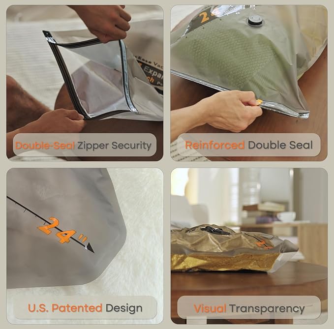 15 Pack 24" Vacuum Bags for Storage - No Pump, Compact & Airtight