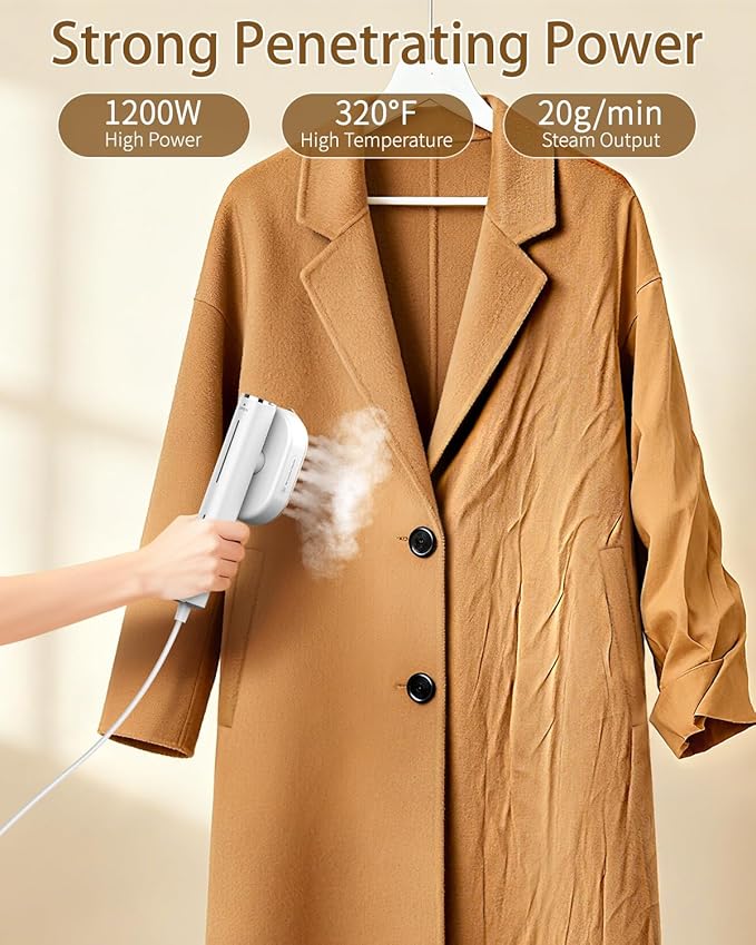 Portable Steamer For Clothes Travel Mini Steamer and Iron Fast 10s Heat-Up, Horizontal and Vertical 1200W Effortless Wrinkle Removal, Garment Steamer and Iron for Travel Office Home(110-120V)