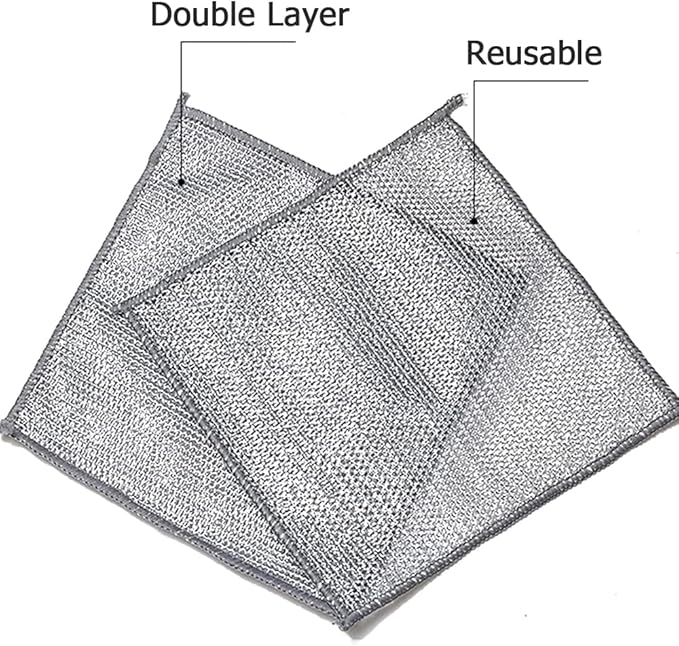 YinQin 10PCS Double Layer Stainless Steel Scrubber Wire Dishwashing Cloth Non Scratch Stainless Steel Mesh Dish Cleaning Cloth 20x20 cm Metallic Wire Cleaning Rag Towel for Kitchen Dish Sink Stove Top