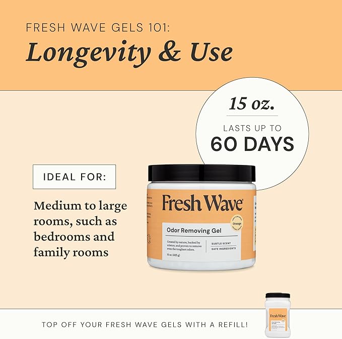 Fresh Wave Orange Odor Removing Gel, 15 oz. | Odor Absorbers for Home | Safer Odor Relief | Natural Plant-Based Odor Eliminator | Every 15 oz. lasts 30-60 Days | For Cooking, Trash & Pets