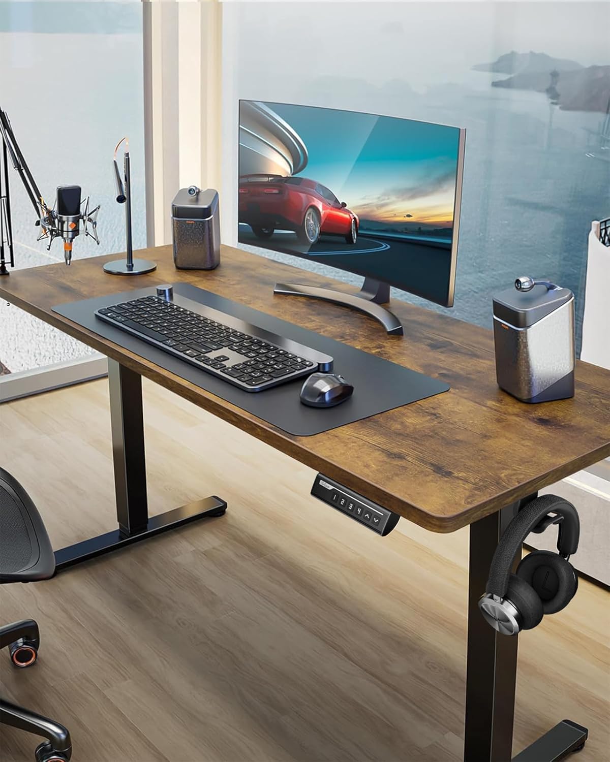 ErGear Height Adjustable Electric Standing Desk, 40 x 24 Inches Sit Stand up Desk, Small Memory Computer Home Office Desk with Two-Piece Desktop (Vintage Brown)