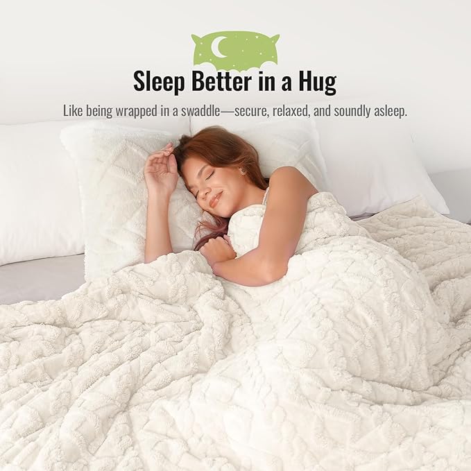 Uttermara Weighted Blanket for Adults Queen Size 20lbs 60x80 inches, Dual Sided Soft Jacquard Sherpa Weighted Blankets, Thick Heavy Blanket for Sleeping and Calming, Cream White