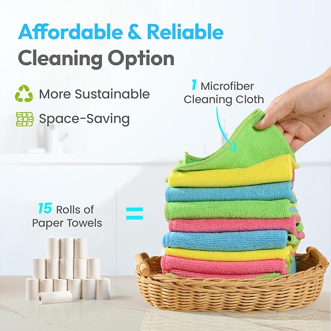 Microfiber Cleaning Cloths 12x12IN 12Pack Colour Lint Free Kitchen Cloths - Extra Thick, Streak-Free, Lint-Free, Fast Absorbent - Reusable Multi-Purpose Housekeeping Rags for Cars, Dishes, Floors
