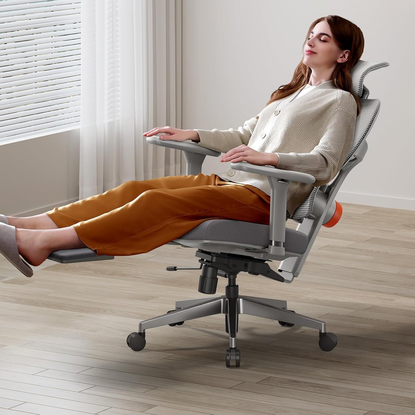 Newtral Ergonomic Office Chair - Home Office Desk Chair, Big and Tall Office Chair, Auto-Following Lumbar Support, 4D Armrest, Adjustable Seat Depth and Heigt (with Footrest, Gray)