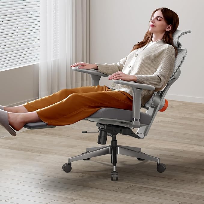Newtral Office Chair Ergonomic - Home Office Desk Chair, Back Pain Chair with Auto-Following Lumbar Support, 4D Armrest, Seat Depth and Height Adjustable (Foot Rest, Gray)
