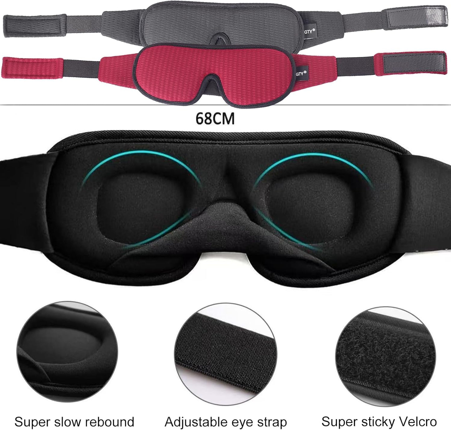 Sleep Mask for Men and Women 3D Contoured Eye Mask Patented Adjustable Light Blocking Night Mask for Sleeping (Black)