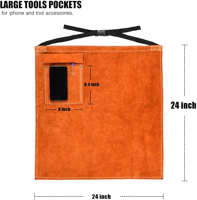 QeeLink Welding Waist Apron with Pocket 24" X 25" Leather Wasit Tools Half Aprons for Men and Women