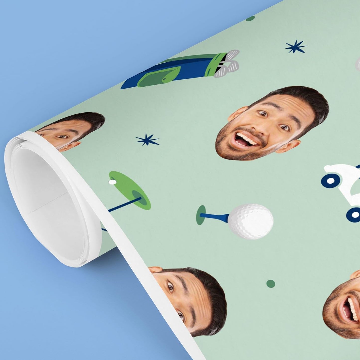 Big Dot of Happiness Custom Photo Golf Wrapping Paper Roll, Sports-Themed Retirement or Birthday Party Decor, Personalized Fun Face Golf Gift Wrap, 24 in x 7 feet, 1 Roll
