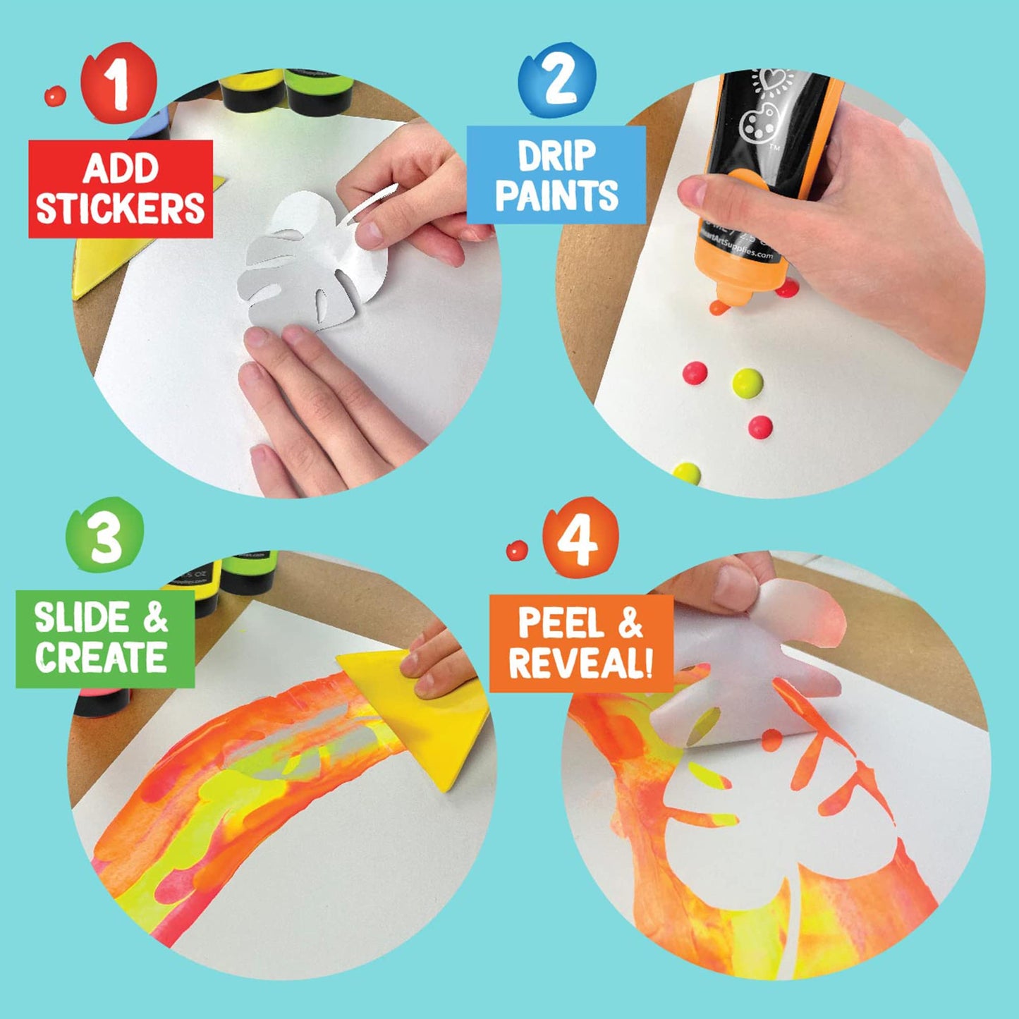 Bright Stripes iHeartArt Squeegee Art Kit for Kids - Easy to Use Squeegee Arts & Crafts Painting Set for Kids Ages 6+ with Paint, Paper, Stickers & Tools, Mess Free Coloring & Educational Art Supplies