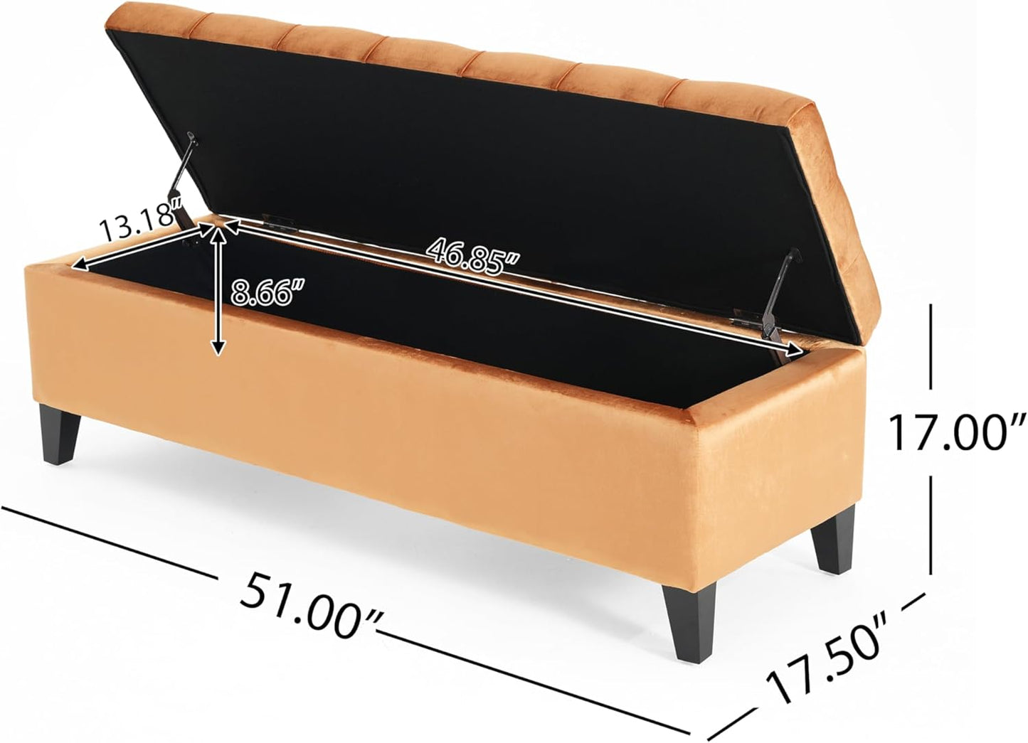 Christopher Knight Home Gloust Velvet Storage Ottoman, Upholstered Rectangular Storage Bench, Living Room Seating, Tufted BottonFoot Rest Stool for Home Office, Entryway and Bedroom, Orange