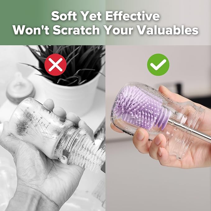haakaa Cleaning Brush Silicone Bottle Brush Double-Ended Soft Silicone Bristles for Breast Pumps, Breast Milk Collectors, Baby Bottles, Teats, Breastmilk Storage Bags,- Lavender -1pk