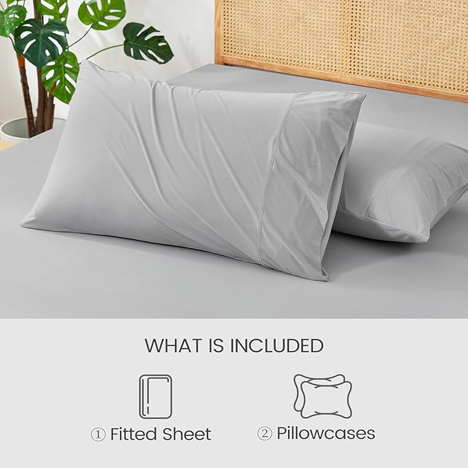 Cozy Bliss Premium Cooling Sheet Set Cali King Size, Q-Max>0.4, 3PCS No Flat Sheet with 2 Pillowcases, Breathable Fitted Sheet for Hot Sleepers & Night Sweats, Deep Pocket Up to 18 Inches, Light Grey