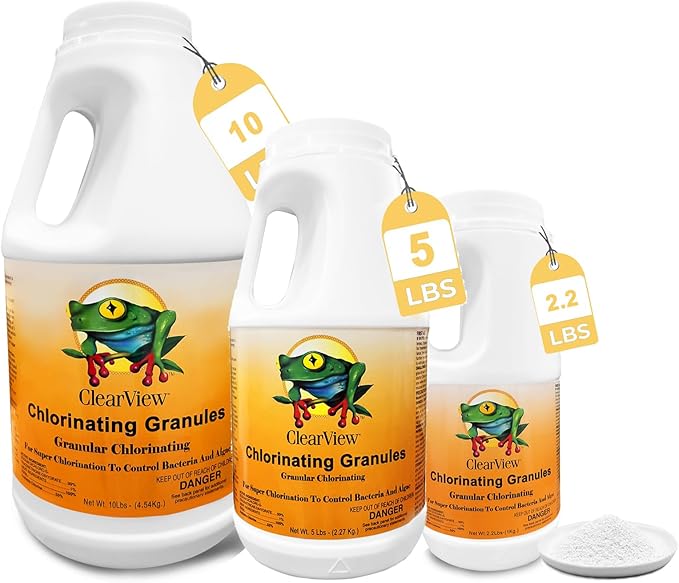 ClearView Chlorine Granules 10 Lbs for Swimming Pools, Quick Dissolving Spa Chlorinating Granules, Hot Tub Pool Chock Chlorine Granular Sanitizer
