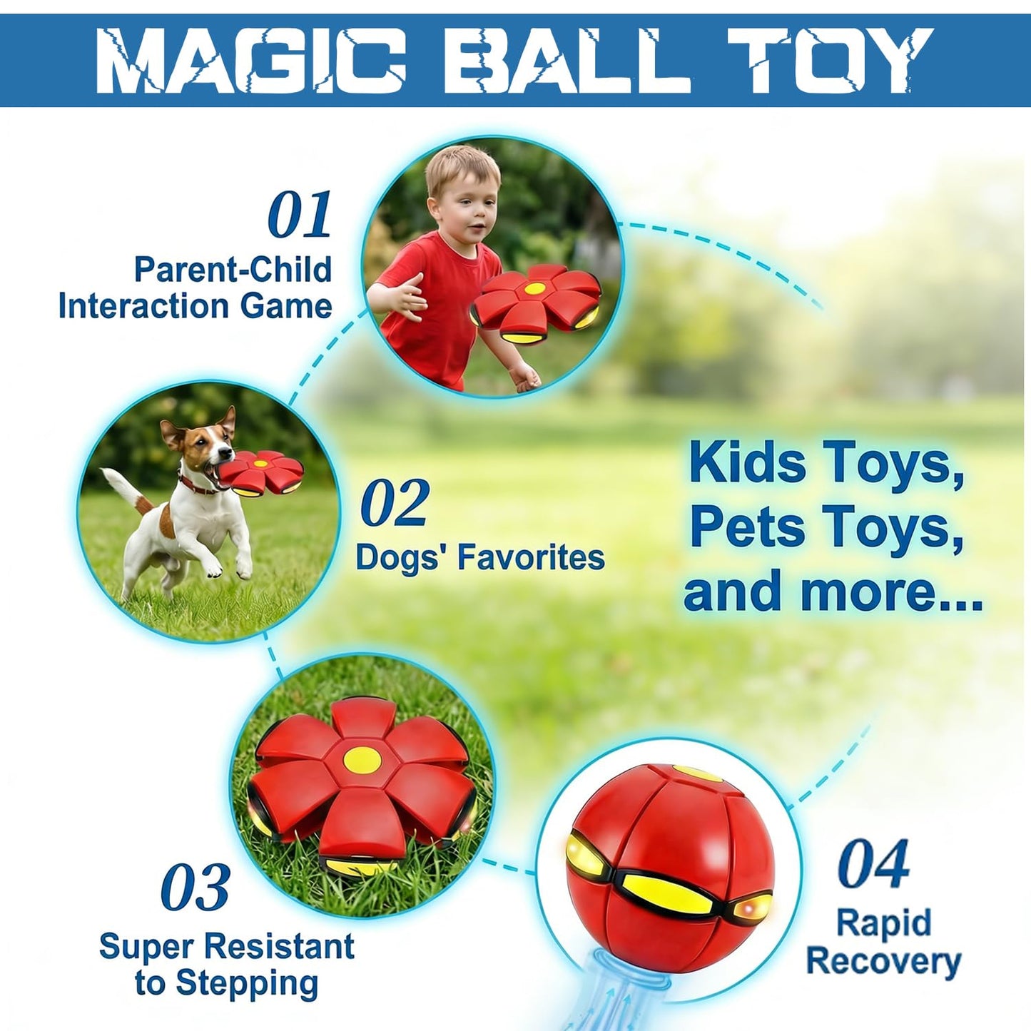 Magic Ball,Magic Meta Ball,Magic Bouncing Balls with 6 Light, Dual Form Freely Switchable,Pet Flying Saucer, Foldable,Suitable for Indoor & Outdoor Use(Blue)