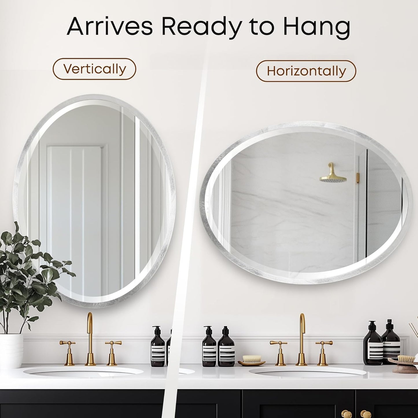 OVALCREST - Oval Wooden Beveled Wall Mirror for Home Decor, Bathroom, Vanity, Bedroom, Living Room, Hallway - London Style (Silver Leaf with Brown Antique) 19.1 x 25.1