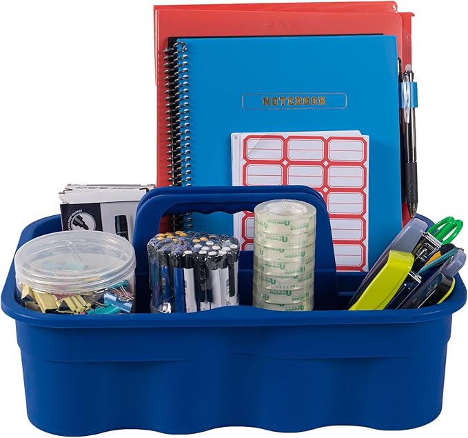 Matthew 5 Pack Large Plastic Tote Tool & Deluxe Supply Cleaning Caddy with Handle Portable Shower Basket Storage Caddy for Cleaning Products,Take-Out Drink,Bathrooms - Blue