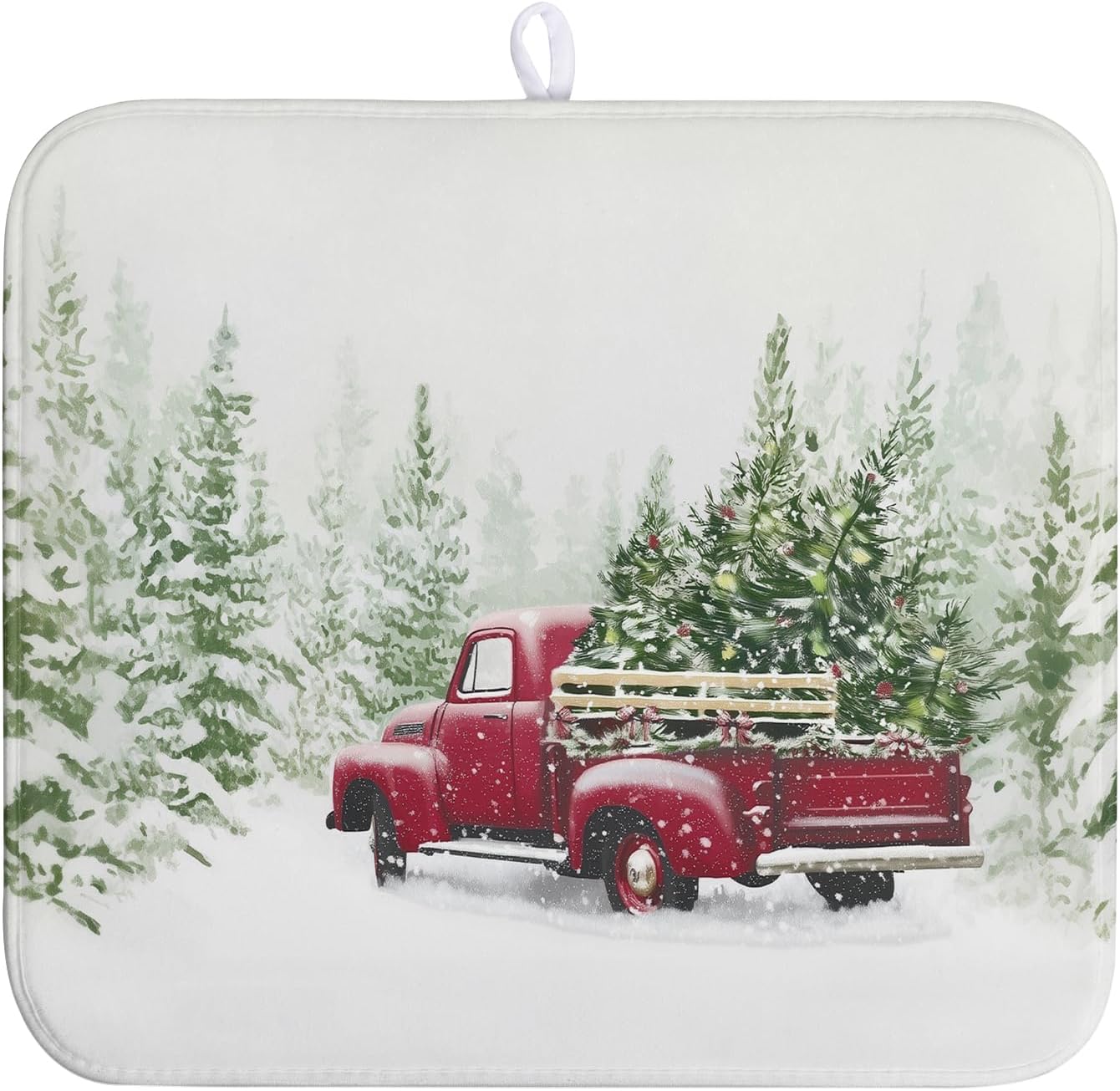 Christmas Dish Drying Mat Red Truck Xmas Tree Drying Mats for Kitchen Counter Winter Holiday Dishes Drainer Mats Absorbent Microfiber Dish Draining Pad Extra 16x18 Inch