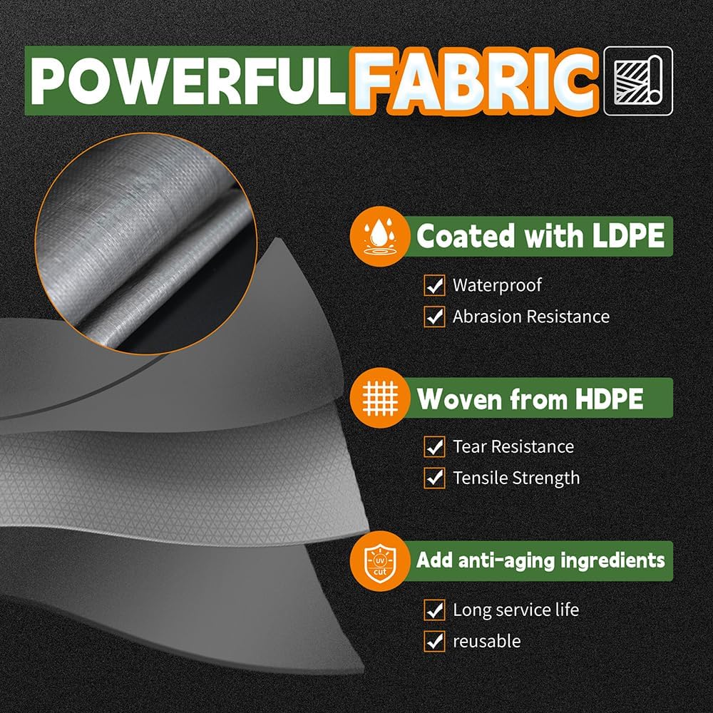 RAINDEWAY Tarps Heavy Duty Waterproof 30x60 Feet, 10 Mil Thick Multipurpose UV Resistance Large Tarp Cover with Metal Grommets and Reinforced Edges, Silver/Brown Tarp