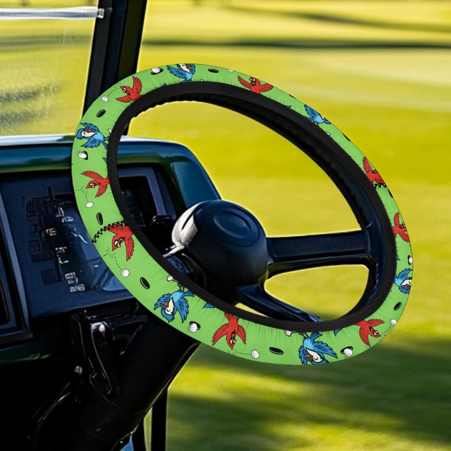 Bird Golf Cart Steering Wheel Covers Golf Ball Golf Cart Steering Wheel Cover for Women Men Elastic Golf Cart Accessories Decor, Green