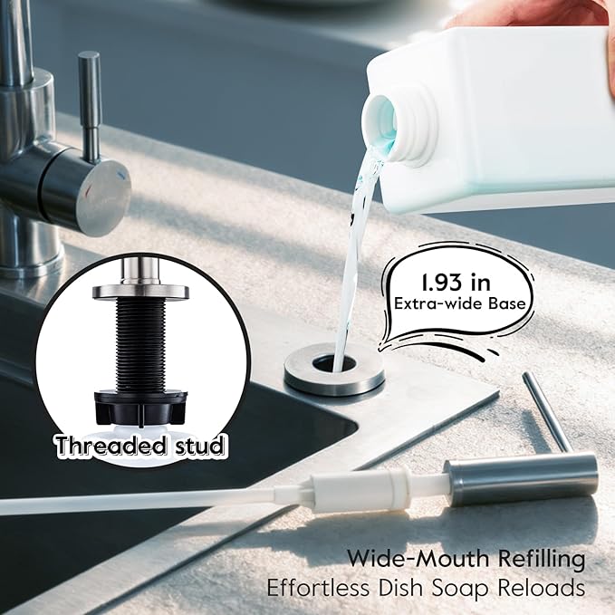 GAPPO Soap Dispenser for Kitchen Sink, Built in Sink Soap Dispenser, Brushed Nickel Stainless Steel Pump Head, Lotion Dispenser with Refillable 17 OZ Bottle