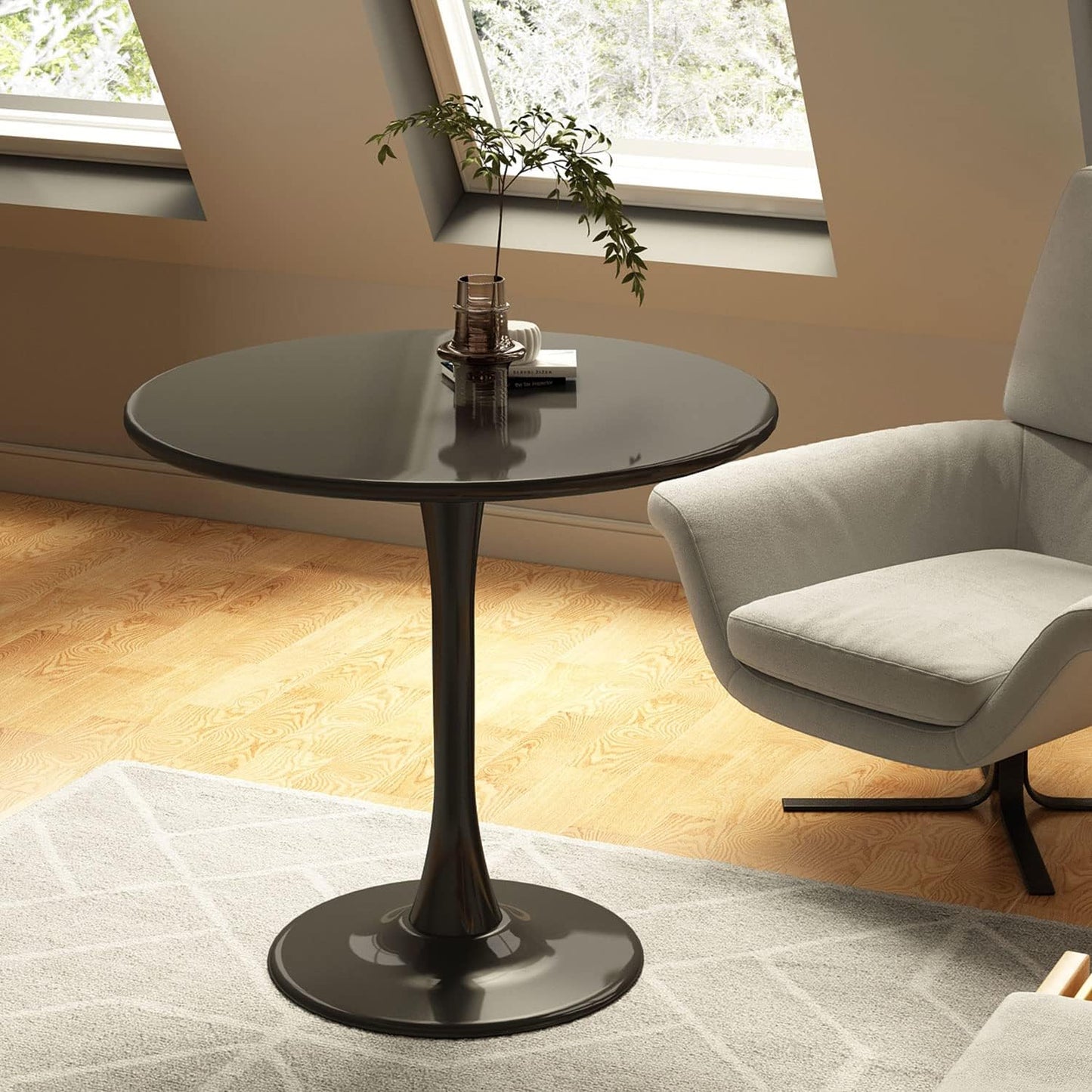 24 inch Black Round Table Modern Dining Table Tulip Round Kitchen Table Mid Century Coffee Table for Living Room