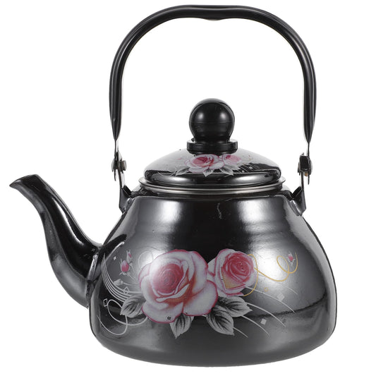 BESPORTBLE Vintage Enamel Tea Kettle, 1L Floral Enamel on Steel Stovetop Water Kettle Coffee Pot with Ceramic Cool Handle for Home Kitchen Decor New Year C