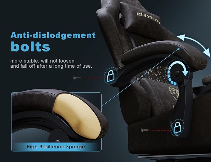 Gaming Chair Breathable Leather with Pocket Spring Cushion,Wide and High Ergonomic Office Chair with Headrest,Computer Gaming Chair with Footrest for Adult and Teen,Brown