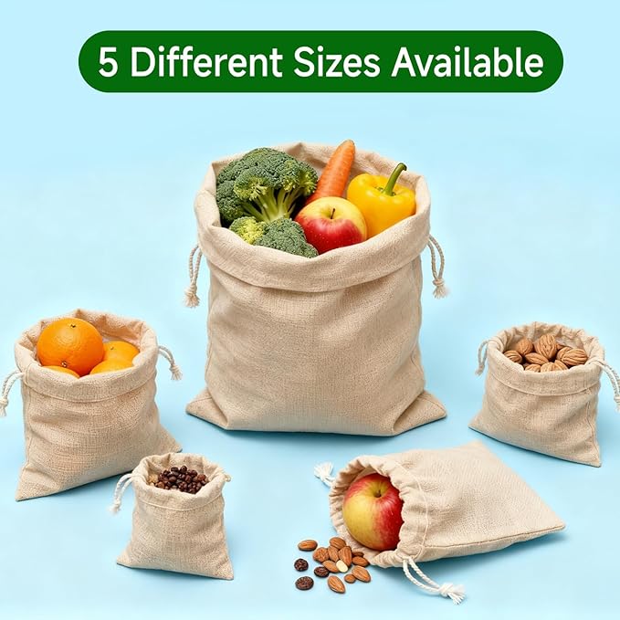 Simple&Opulence 3-Pack 19” x 23” Linen Cotton Drawstring Bags Reusable Grocery Sacks, DIY Craft Sachet Sacks Storage Cloth Bags for Party Wedding Home Bulk Produce Bags, Washable, Natual Linen