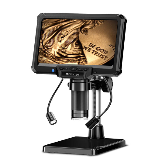 7 Digital Microscope: 16MP 1200X 1080P Coin Microscope Magnifier - Soldering Microscopes with 8+2 Adjustable Lights for Adults